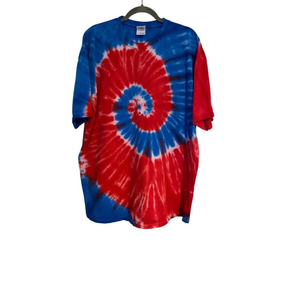 Gildan Women's 2XL Red White Blue T-Shirt Tie-Dye Ultra Cotton Crew Neck Casual